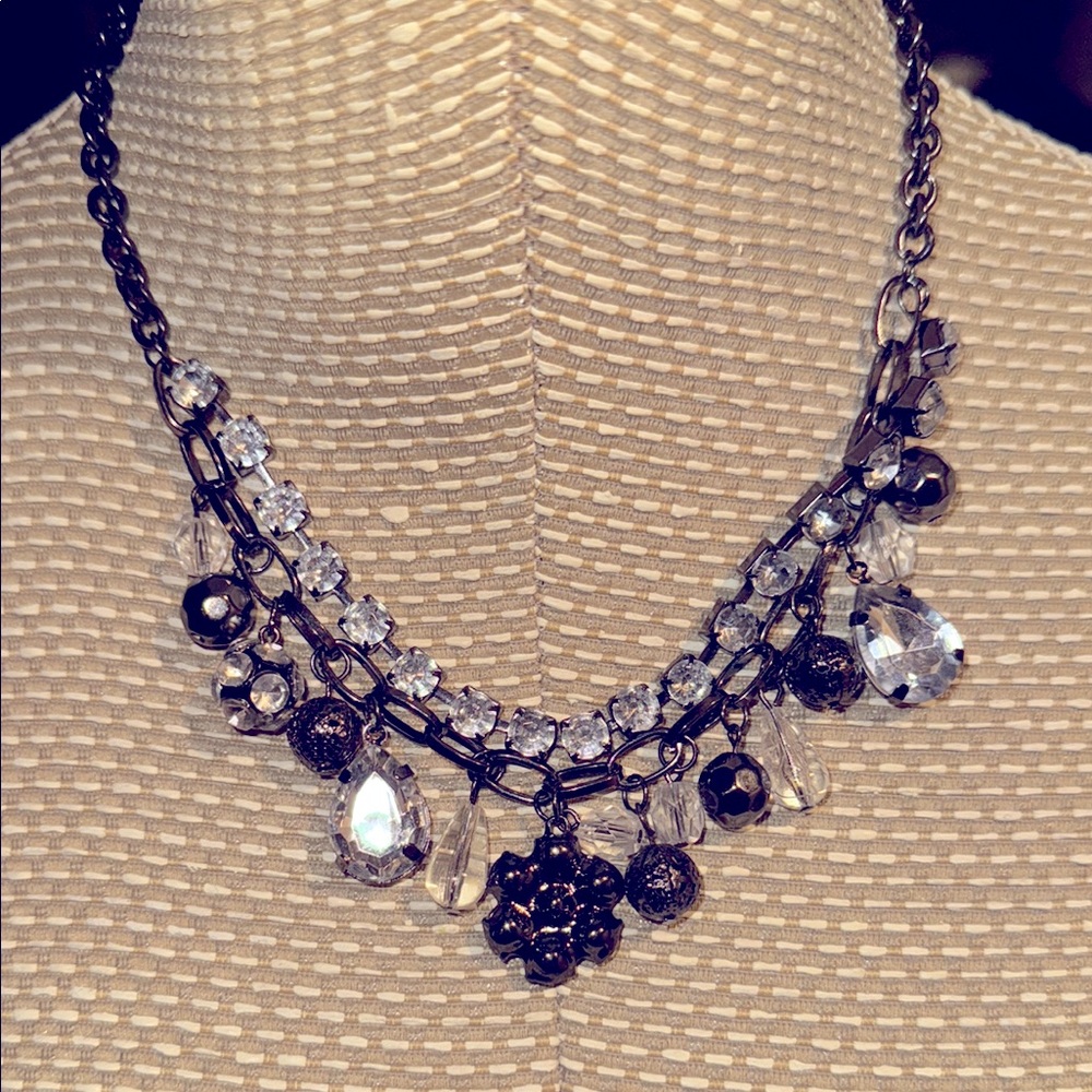 Elegant Statement Silver and Black Charm Necklace